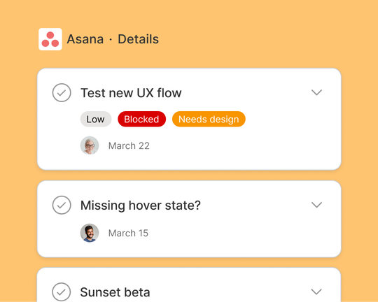 A representation of the Asana widget in FigJam on an orange background.