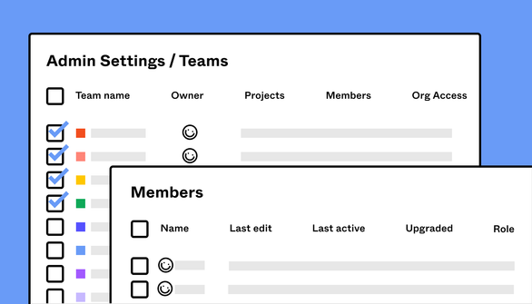 Admin settings / teams screen with members below